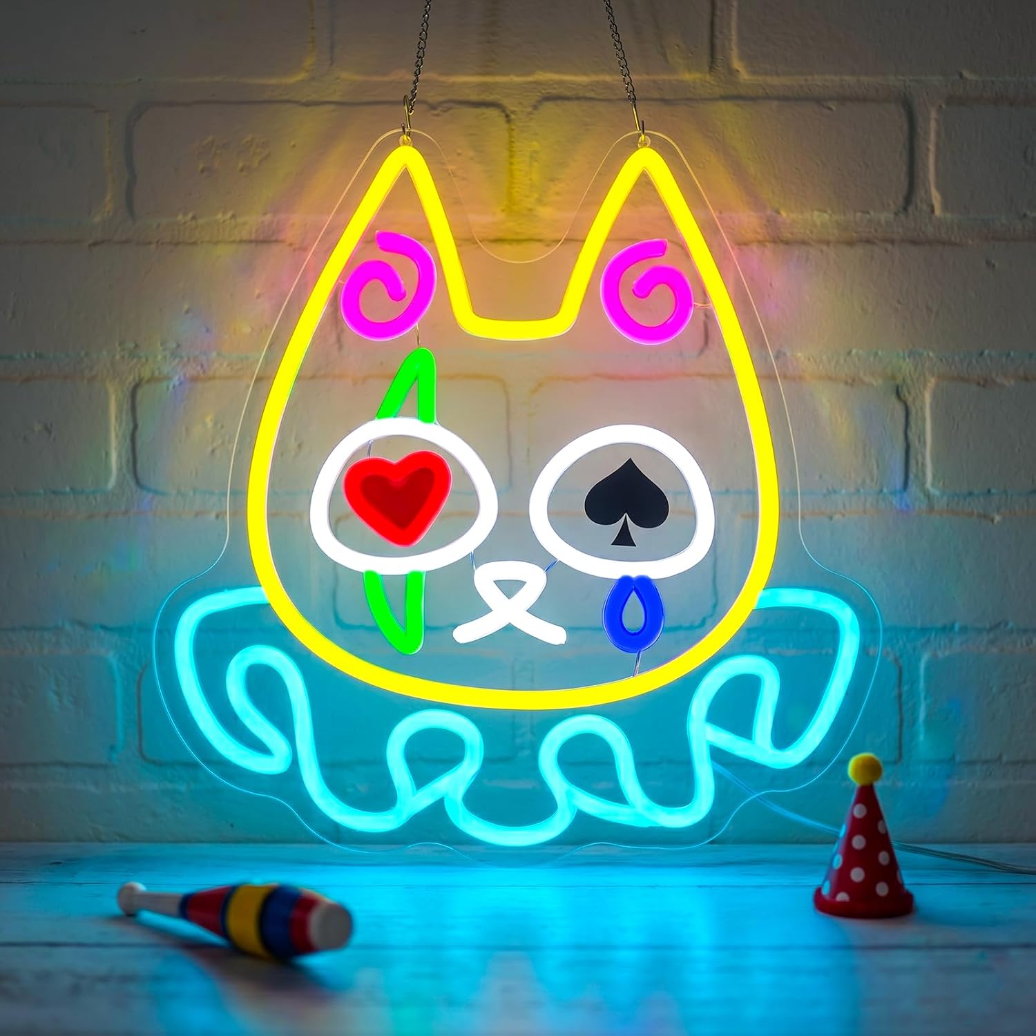 Neon Sign Party - Неоновая вывеска «Клоун-кот» с LED-подсветкой, питание